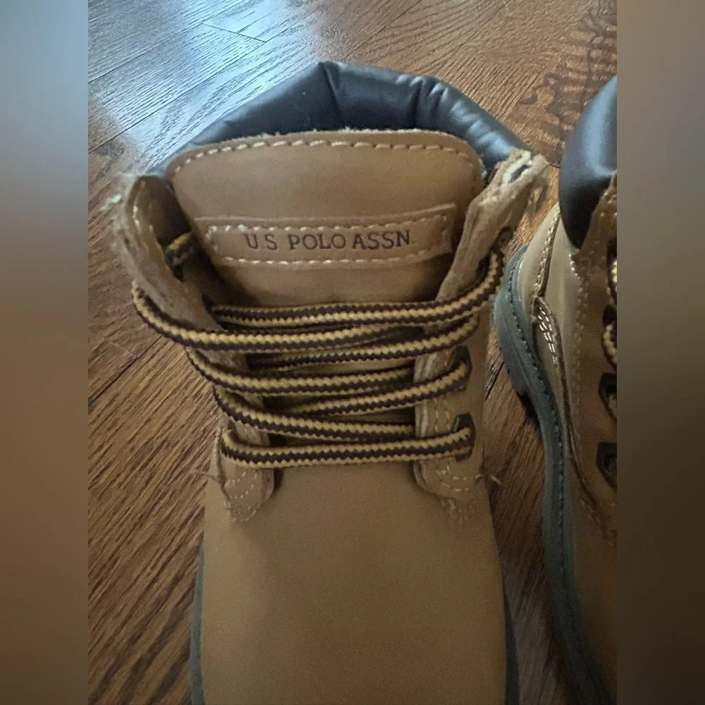 U.S. Polo Assn. Tan Work Boots Toddler Boys Lace Up Lug Sole Hiking Boots 7M